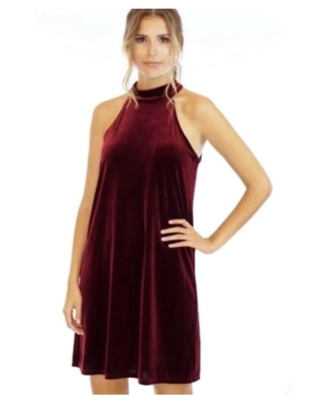 Betsey Johnson Wine Burgundy Velvet Halter Mini Dress